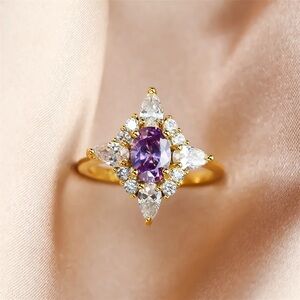 Lab Created Amethyst Gold Plated Crystal CZ Lilac Purple Gemstone Ring size 6